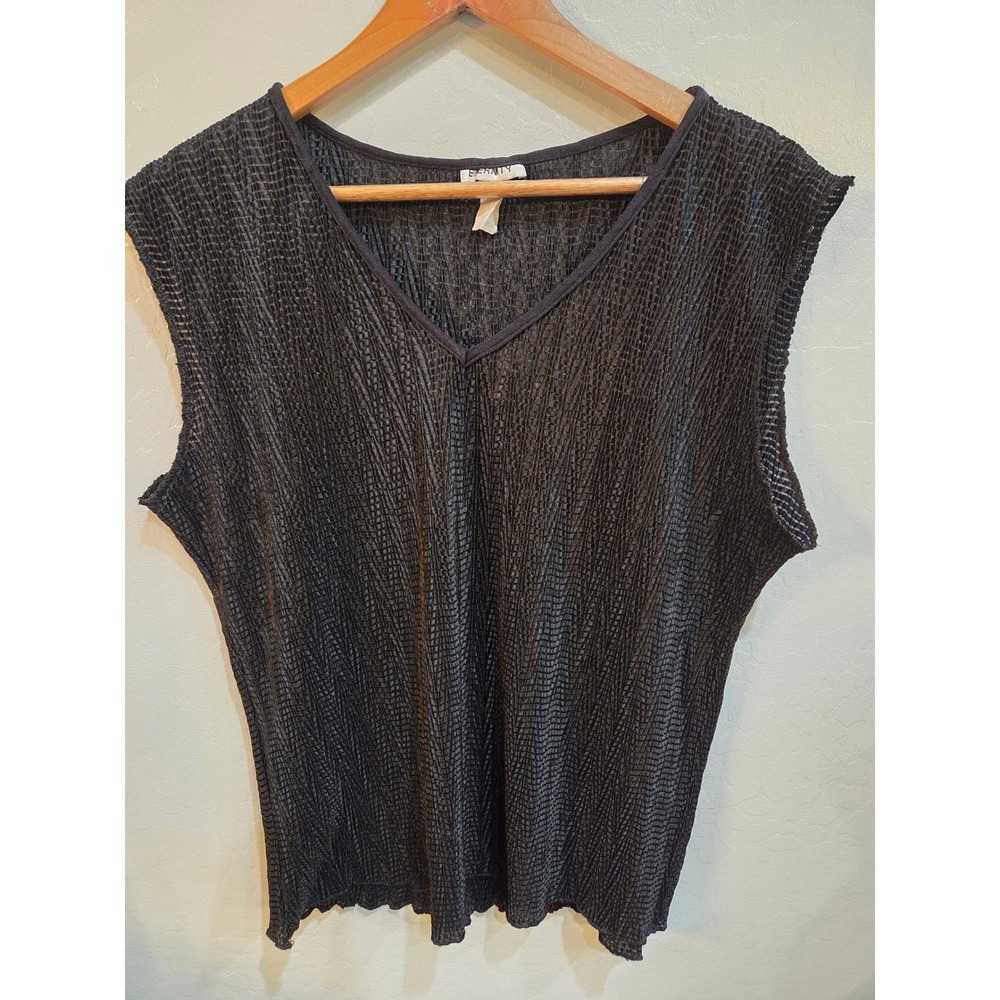 Eternity Black Popcorn Crinkle V-Neck Sleeveless Top Plus Size 2X 3X Made in USA